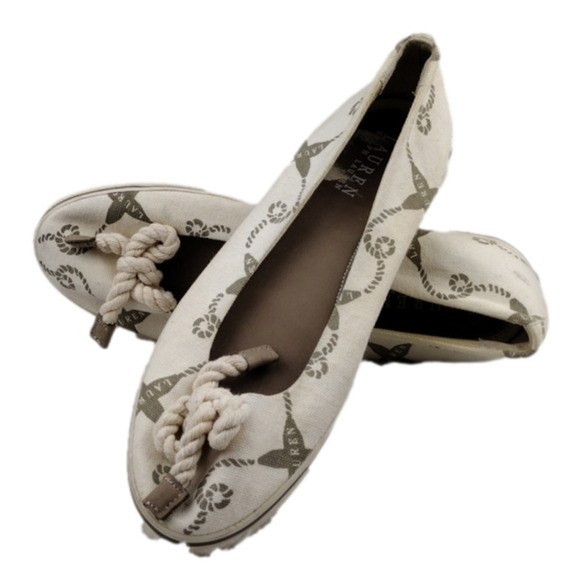 LAUREN Ralph Lauren Emilia Cream Canvas Nautical Slip On Flats 802077018 - Picture 14 of 14